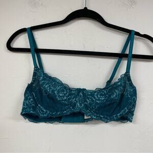 Intimint Teal Green Lace Demi Underwire Push Up Bra 34B Girly Romantic Lingerie